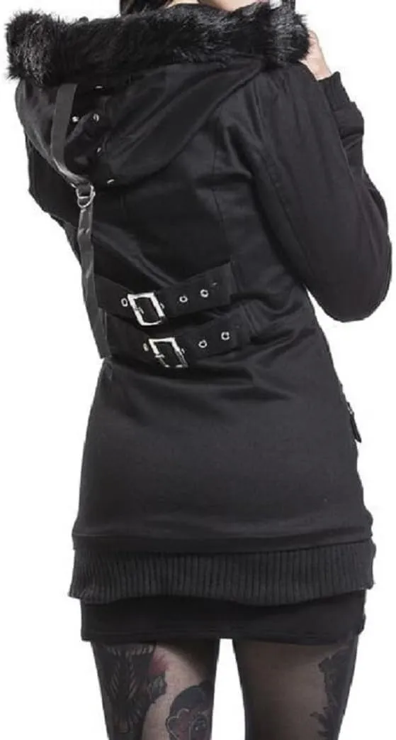 Goth Women Lightweight Black Coat/Hooded Safari Utility Coat Outerwear Jacket/Winter Jacket/USA