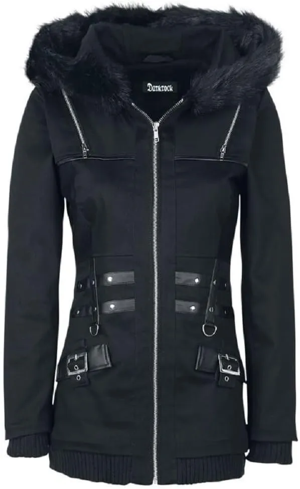 Goth Women Lightweight Black Coat/Hooded Safari Utility Coat Outerwear Jacket/Winter Jacket/USA