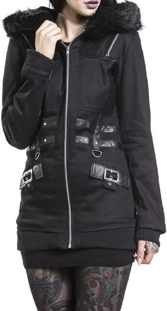 Goth Women Lightweight Black Coat/Hooded Safari Utility Coat Outerwear Jacket/Winter Jacket/USA