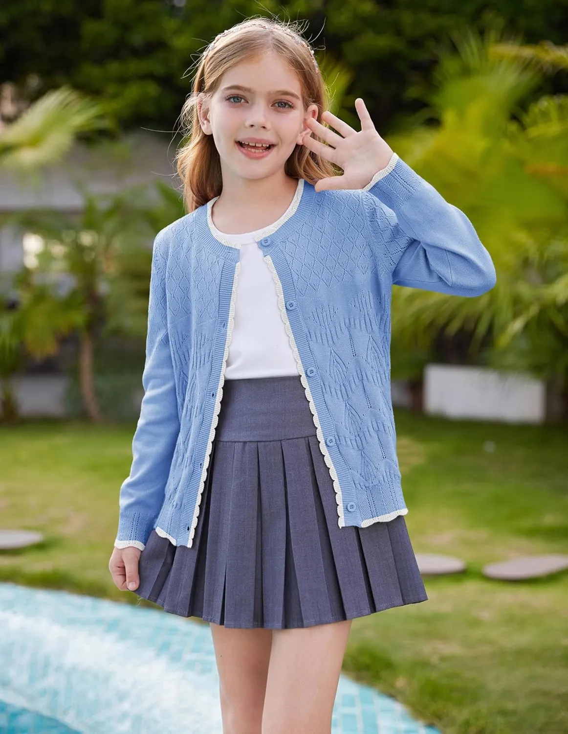 GRACE KARIN Girls Cardigan Sweater Long Sleeve Crewneck Knit School Uniform Sweater for Girls 5-12 Years