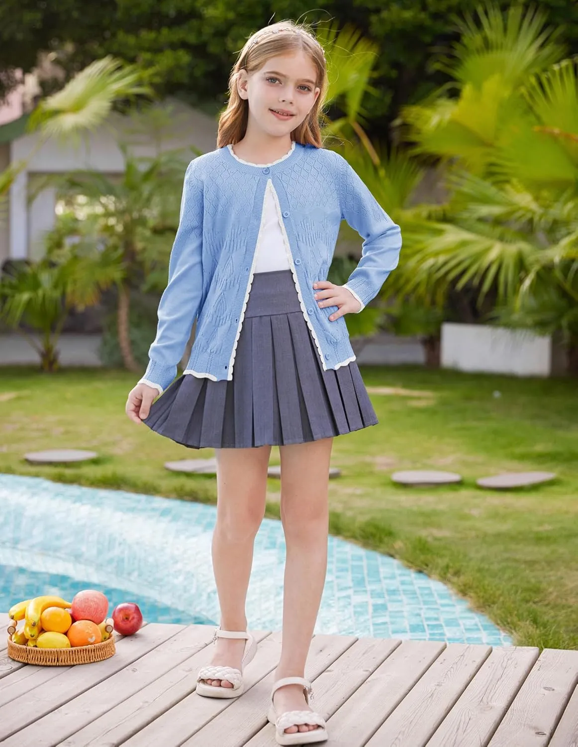 GRACE KARIN Girls Cardigan Sweater Long Sleeve Crewneck Knit School Uniform Sweater for Girls 5-12 Years