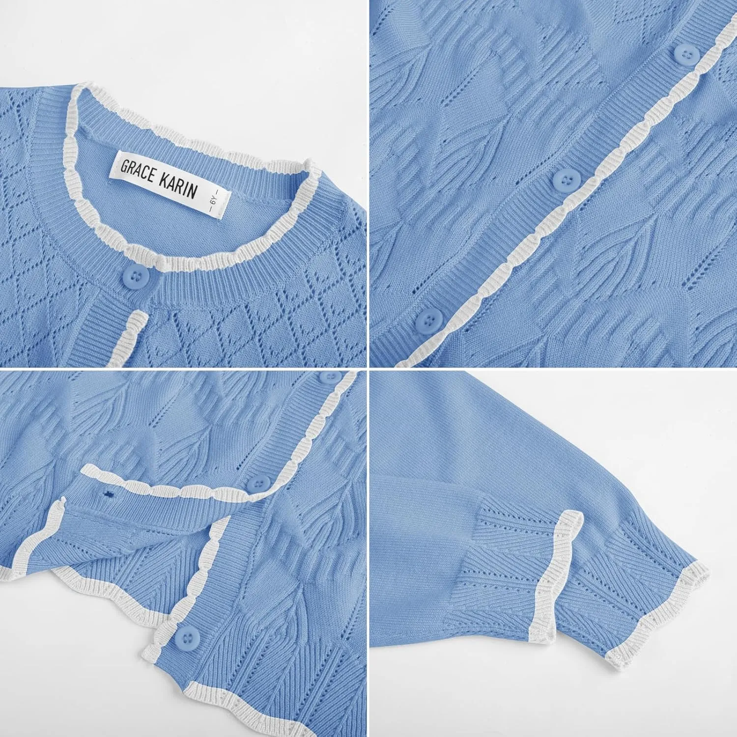 GRACE KARIN Girls Cardigan Sweater Long Sleeve Crewneck Knit School Uniform Sweater for Girls 5-12 Years
