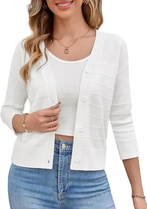 GRACE KARIN Women's Cropped Cardigan 3/4 Sleeve Button Down Bolero Shrug Knit Sweater Tops Open Front Lightweight