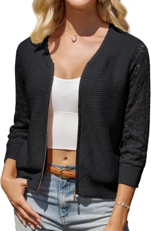 GRACE KARIN Womens Lightweight Summer Cardigan 3/4 Sleeve Cropped Cardigan Dressy Zip Up Cardigans Jacket
