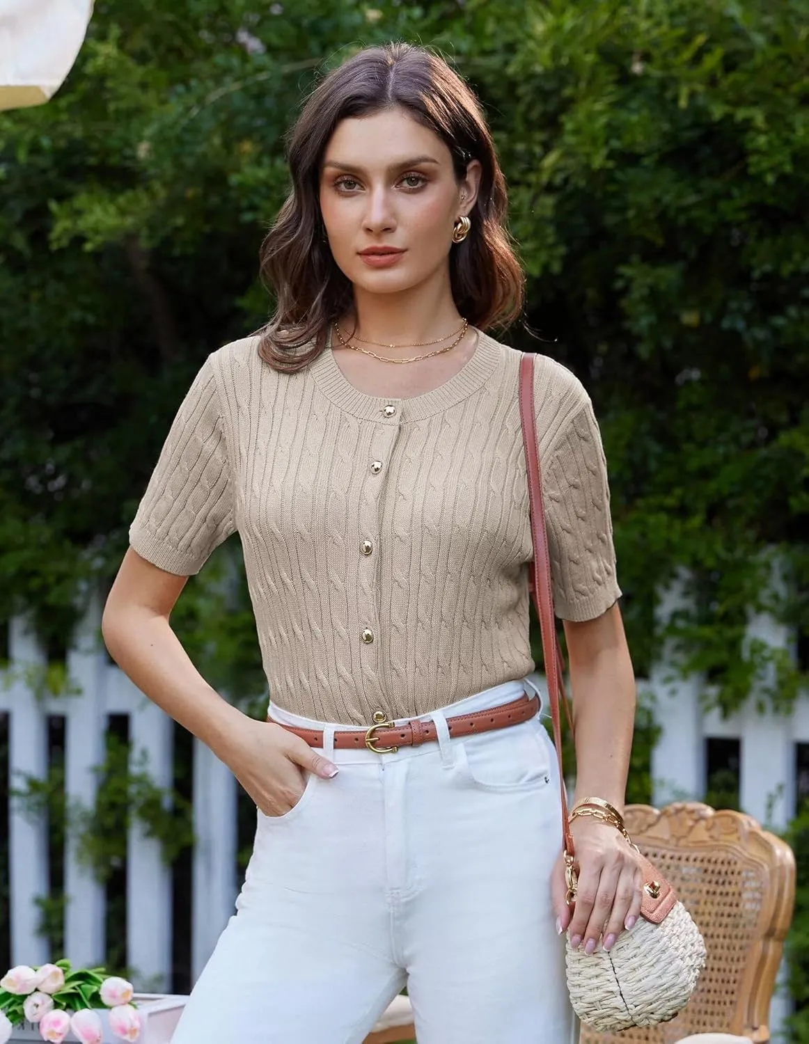 GRACE KARIN Women's Short Sleeve Button Up Summer Cardigan Sweater Y2K Cardigan Jacket (Runs Big, Suggest Size Down)