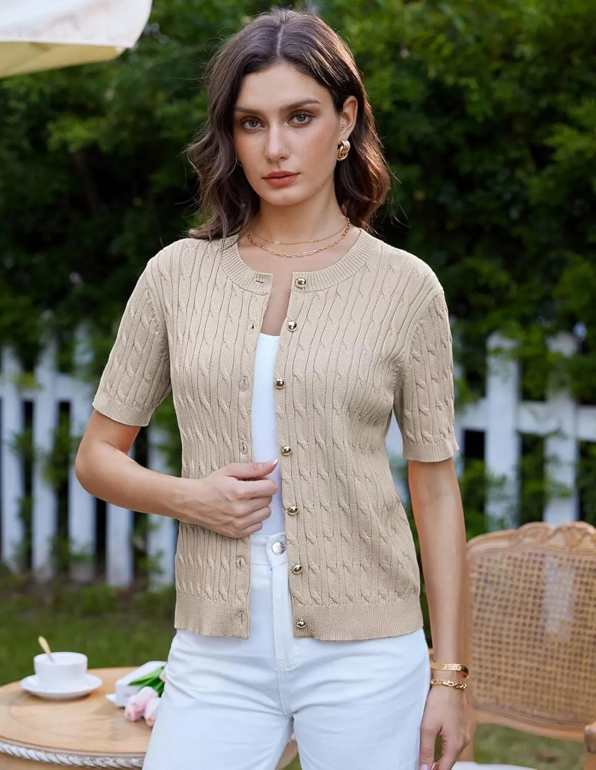 GRACE KARIN Women's Short Sleeve Button Up Summer Cardigan Sweater Y2K Cardigan Jacket (Runs Big, Suggest Size Down)