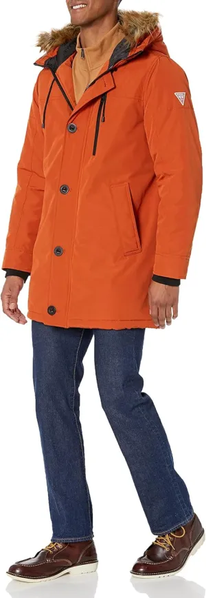 GUESS Men's Heavyweight Hooded Parka Jacket With Removable Faux Fur Trim
