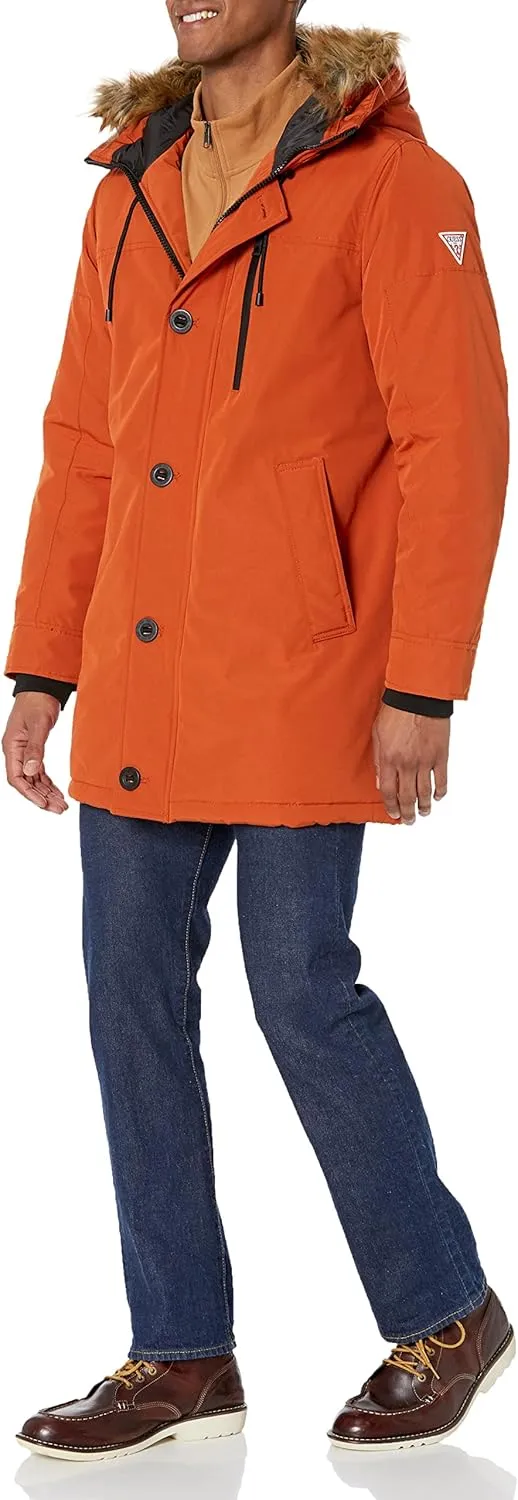 GUESS Men's Heavyweight Hooded Parka Jacket With Removable Faux Fur Trim