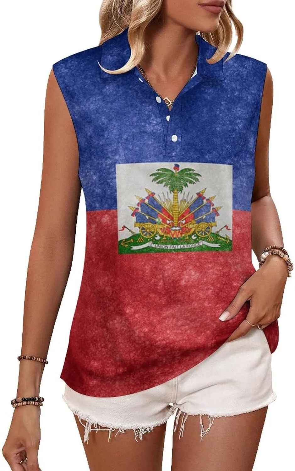 Haiti Flag T Shirts Golf Tank Top Woman Tennis Shirt Quick Dry Sleeveless Breathable Tee Moisture Wicking Sport Vest