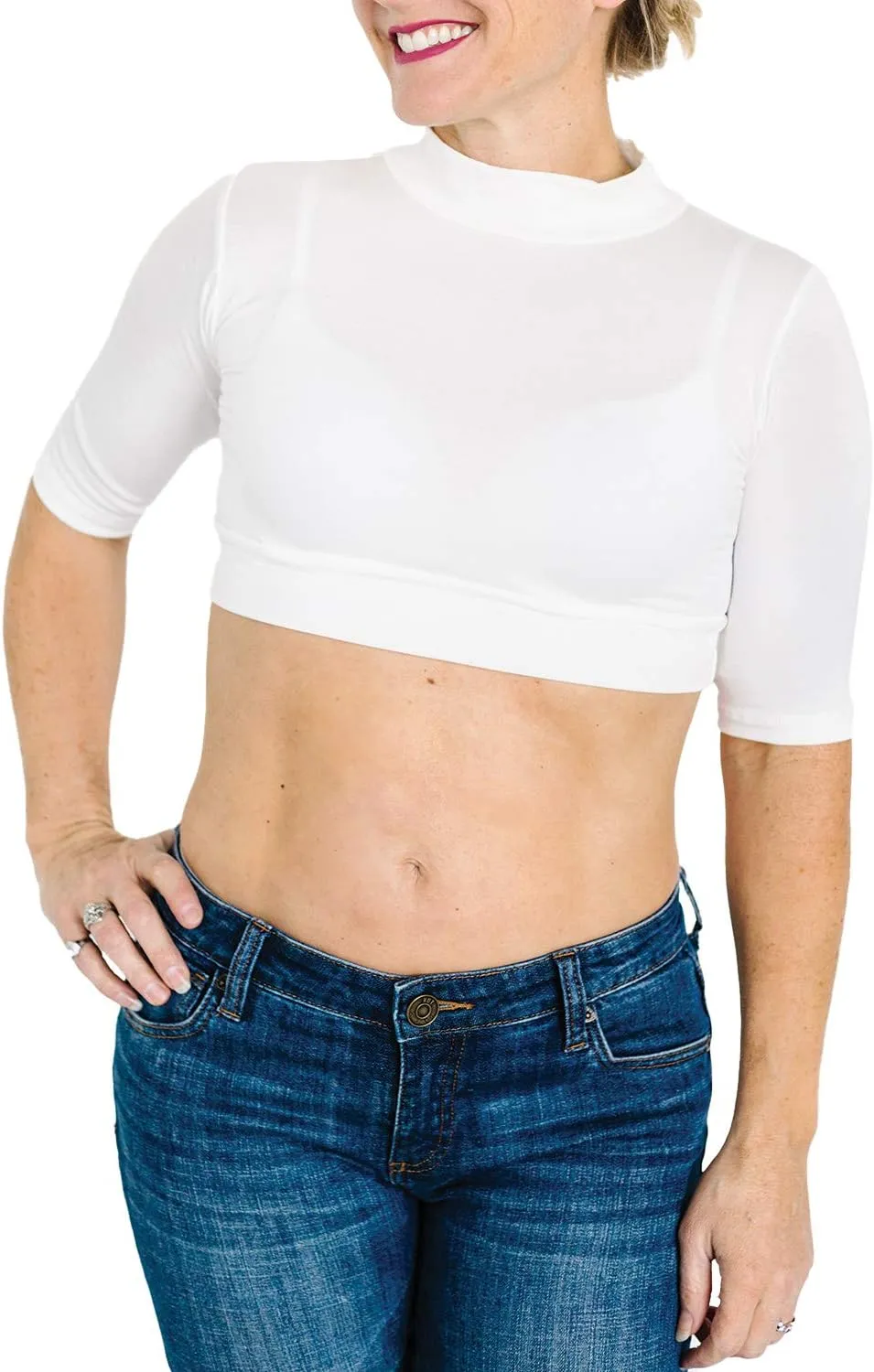HALFTEE Mock Turtleneck Elbow Sleeve Layering Tee | Crop Tops for Women & Teens | XS-3X