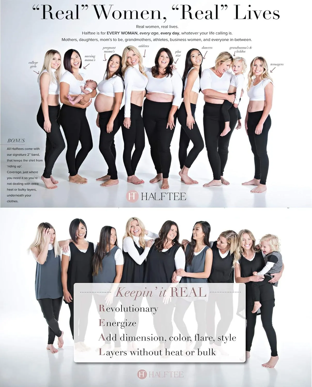 HALFTEE Mock Turtleneck Elbow Sleeve Layering Tee | Crop Tops for Women & Teens | XS-3X