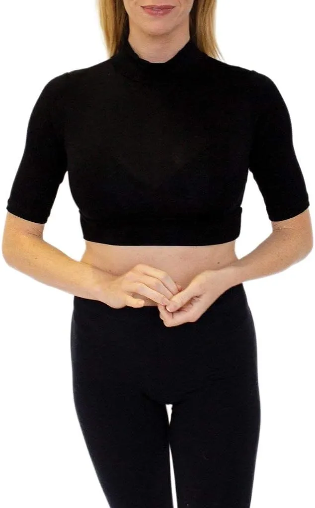 HALFTEE Mock Turtleneck Elbow Sleeve Layering Tee | Crop Tops for Women & Teens | XS-3X