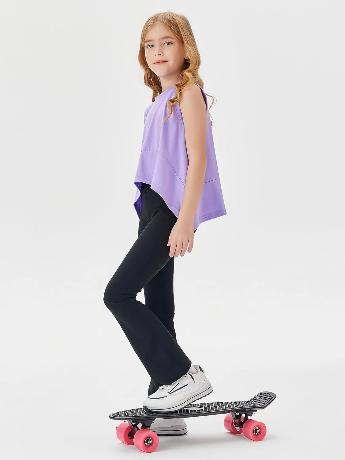 Haloumoning Girls Athletic Tank Top Kids Summer Cute Crop Tops Workout Yoga Sports Shirt 5-14 Years