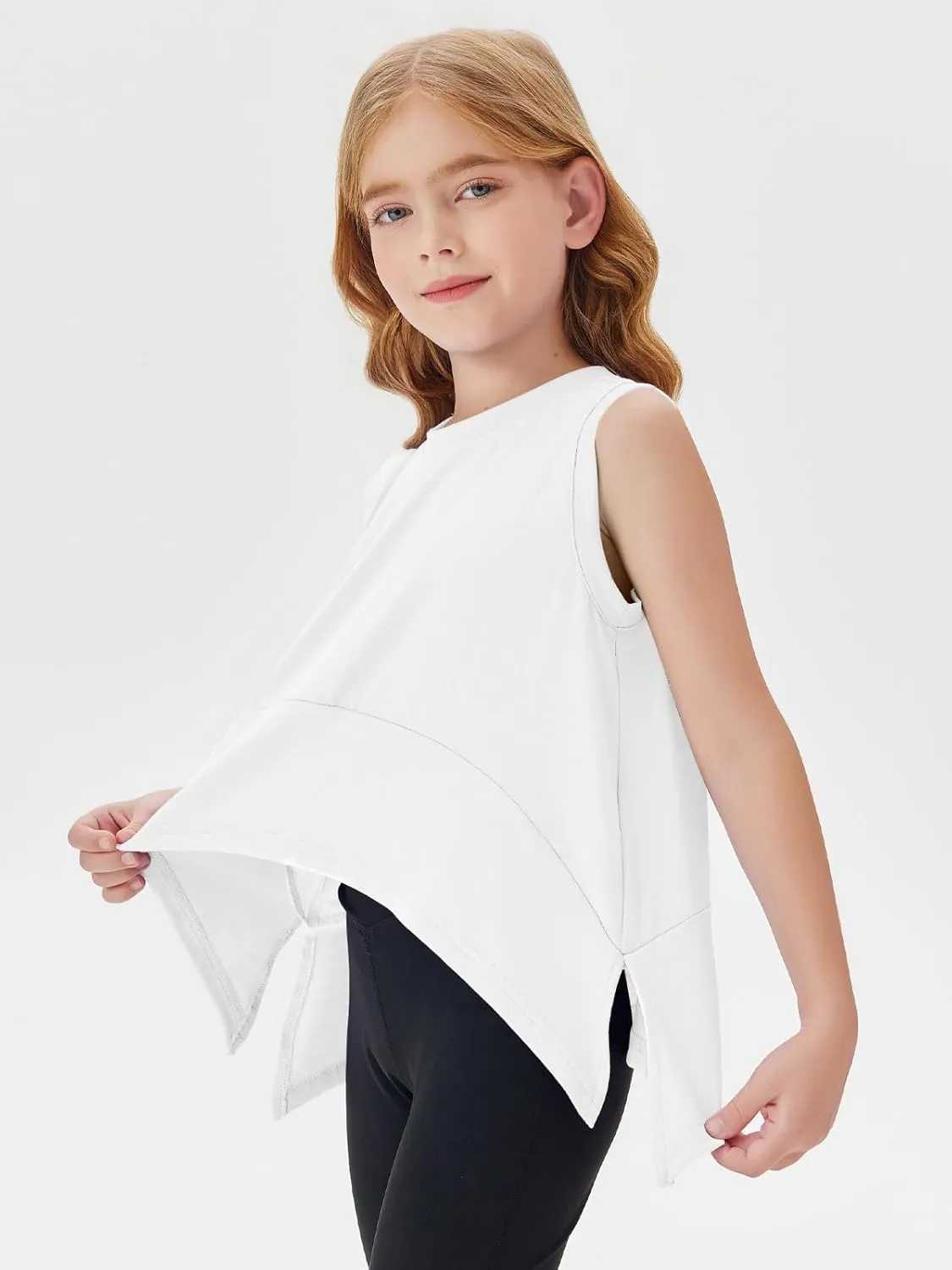 Haloumoning Girls Athletic Tank Top Kids Summer Cute Crop Tops Workout Yoga Sports Shirt 5-14 Years