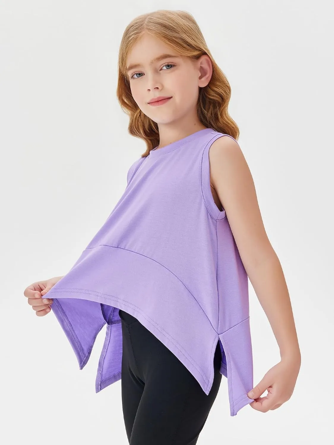 Haloumoning Girls Athletic Tank Top Kids Summer Cute Crop Tops Workout Yoga Sports Shirt 5-14 Years