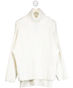 H&M White Wool Blend Ribbed Roll Neck With Side Splits UK XS