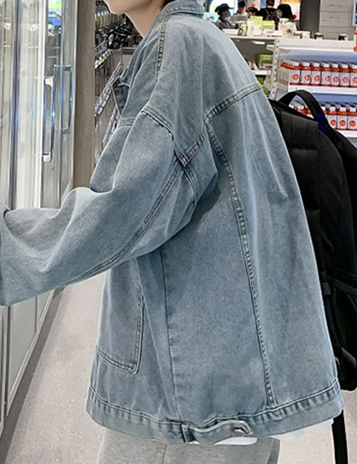 HangNiFang Mens Loose Fit Long Sleeve Lapel Collar Work Denim Jean Jackets Coat