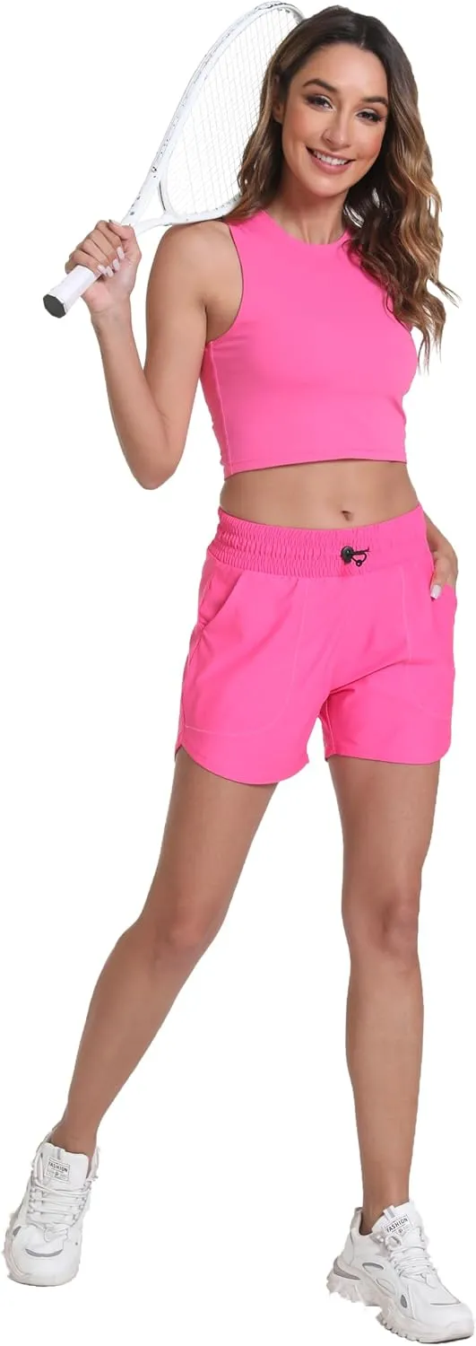 Haowind Workout Shorts for Women with Pockets Mid Waisted Athletic Sport Pants Lightweight Gym Running Shorts with Liner