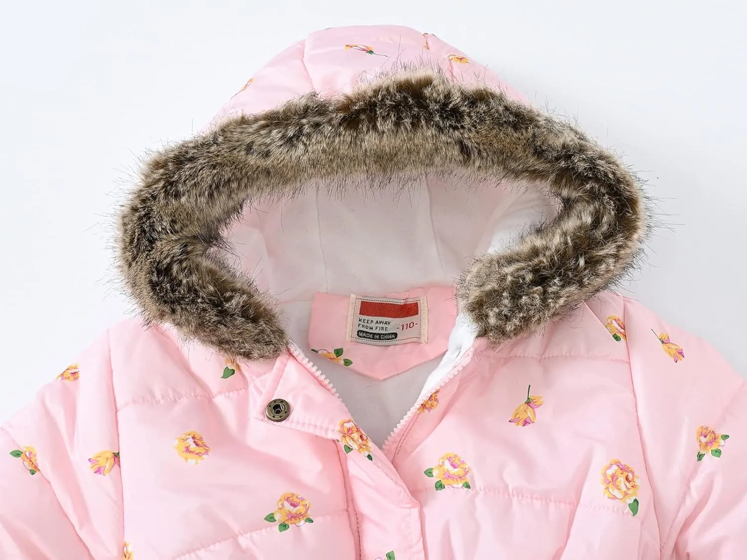 Happy Cherry Girl's Fleece Line Hooded Jacket Faux Fur Trim Winter Warm Coat Long Padded Outwear Snow Puffer Jackets