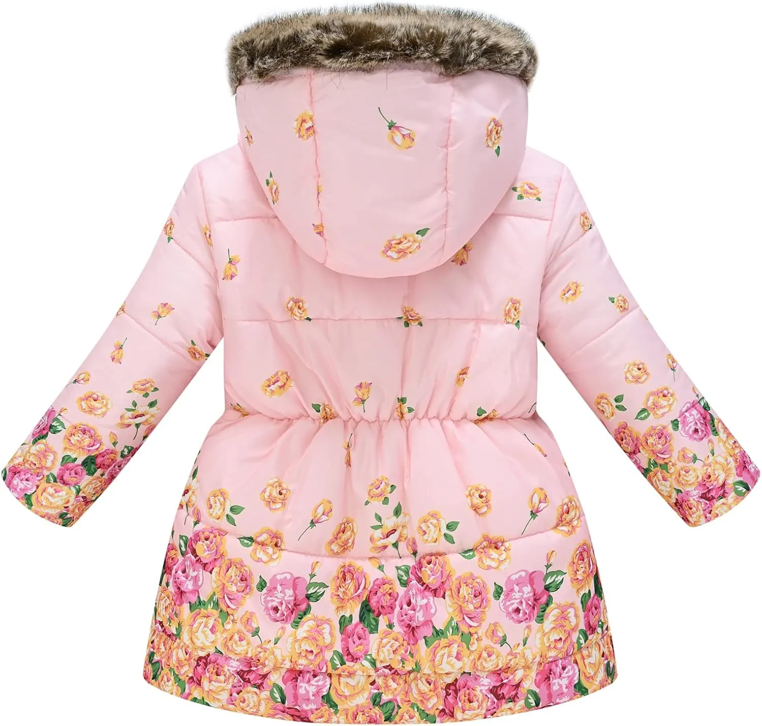 Happy Cherry Girl's Fleece Line Hooded Jacket Faux Fur Trim Winter Warm Coat Long Padded Outwear Snow Puffer Jackets