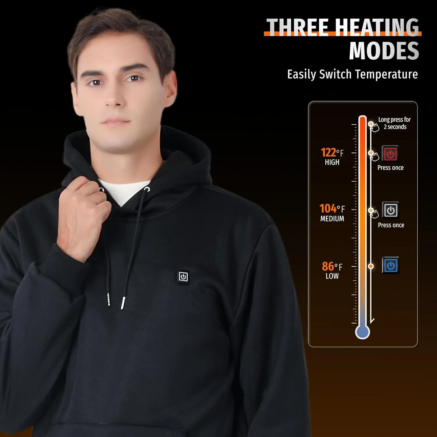 Heated Hoodie for Men with Battery Pack, Electric Heating Sweatshirt, Winter Thermal Pullover Sweater, 20000mAh