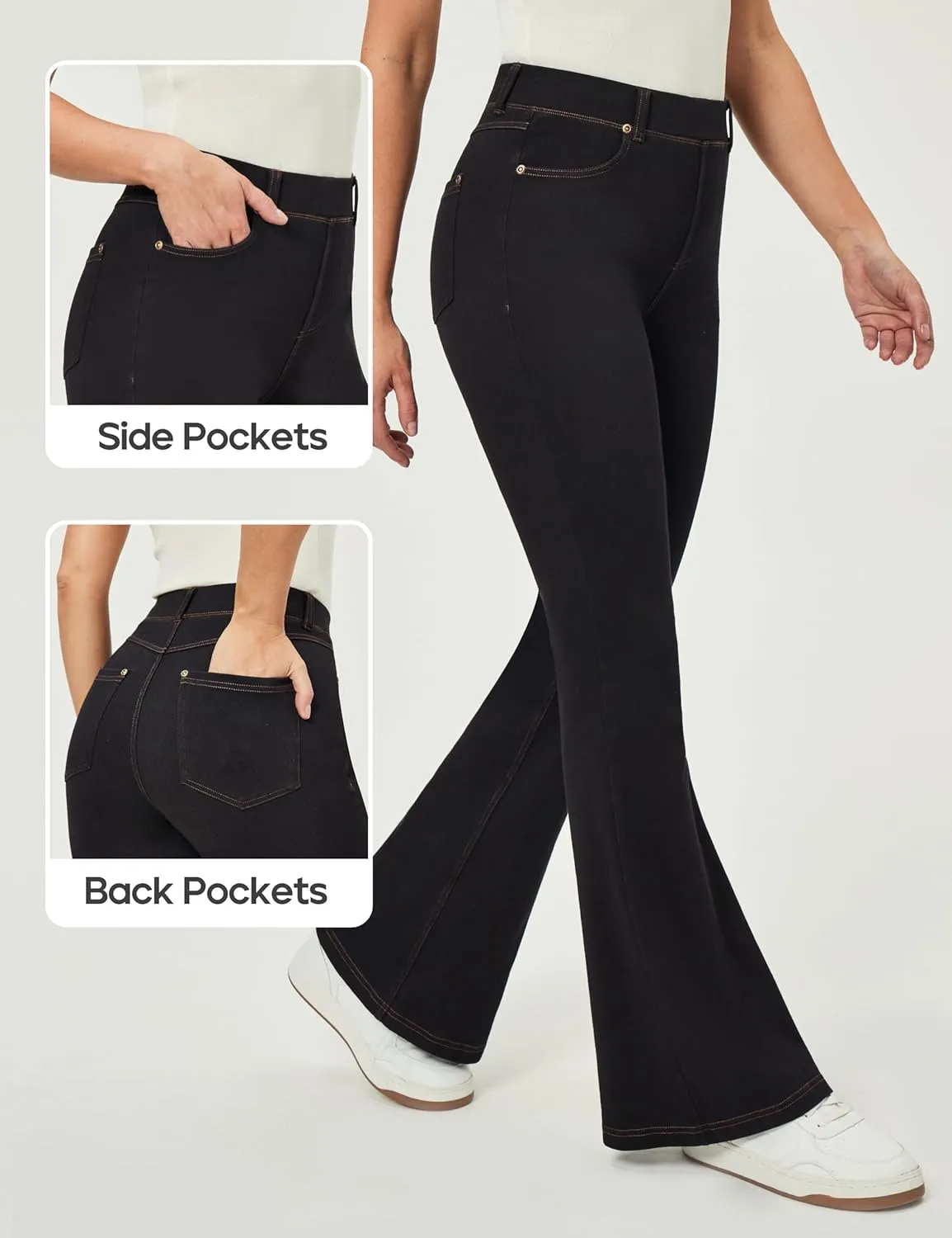 Heathyoga Flare Jeans for Women Trendy Stretchy Bell Bottom Jeans for Women Pull on Jeggings Tummy Control with Pockets