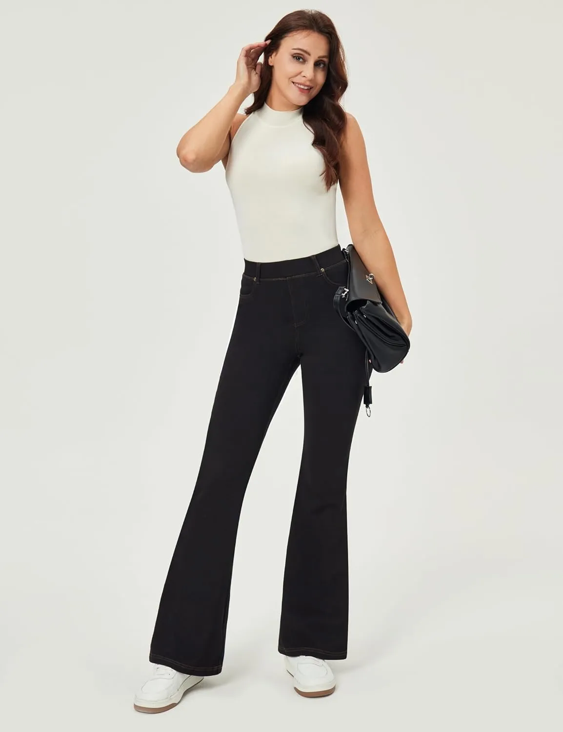 Heathyoga Flare Jeans for Women Trendy Stretchy Bell Bottom Jeans for Women Pull on Jeggings Tummy Control with Pockets