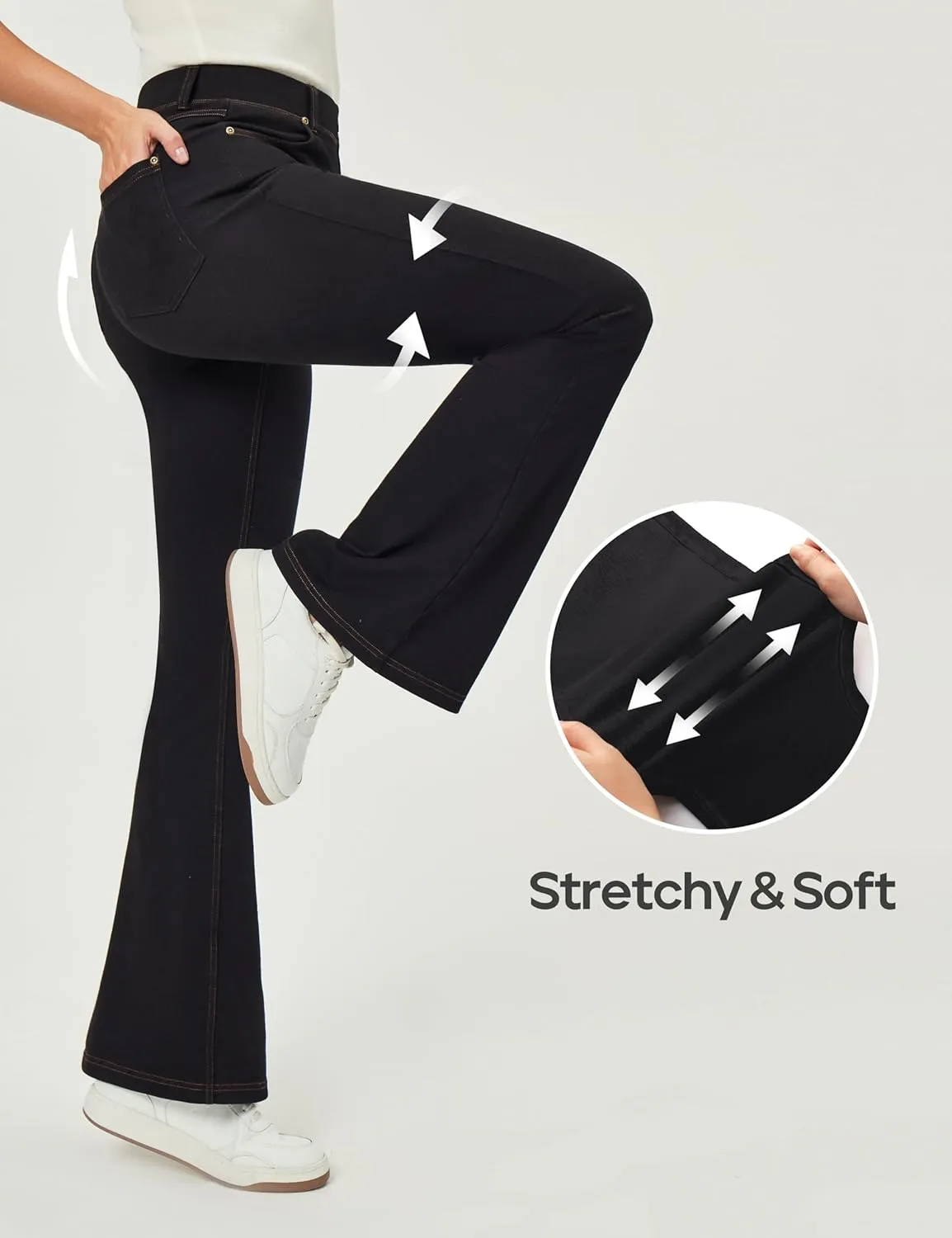Heathyoga Flare Jeans for Women Trendy Stretchy Bell Bottom Jeans for Women Pull on Jeggings Tummy Control with Pockets