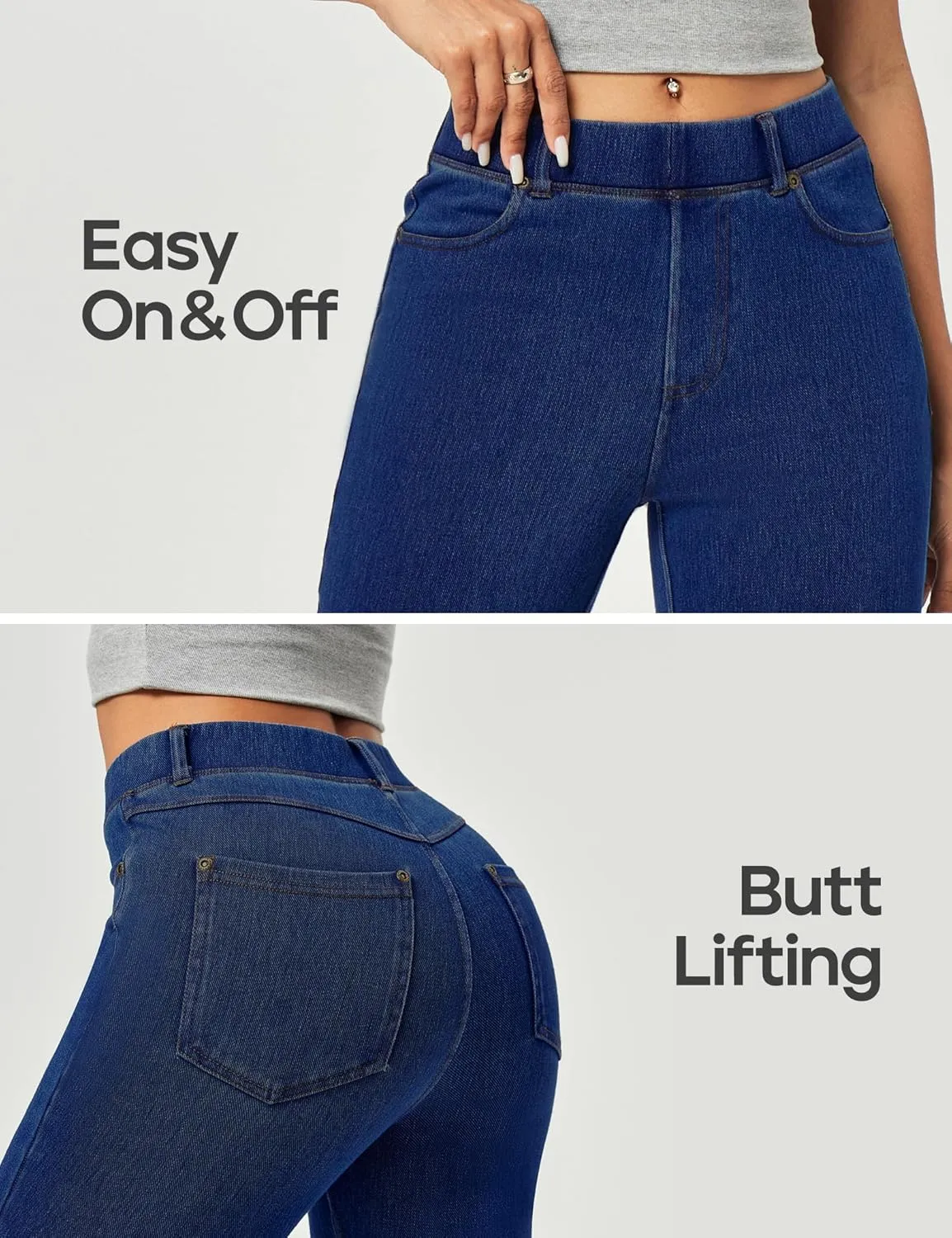 Heathyoga Flare Jeans for Women Trendy Stretchy Bell Bottom Jeans for Women Pull on Jeggings Tummy Control with Pockets