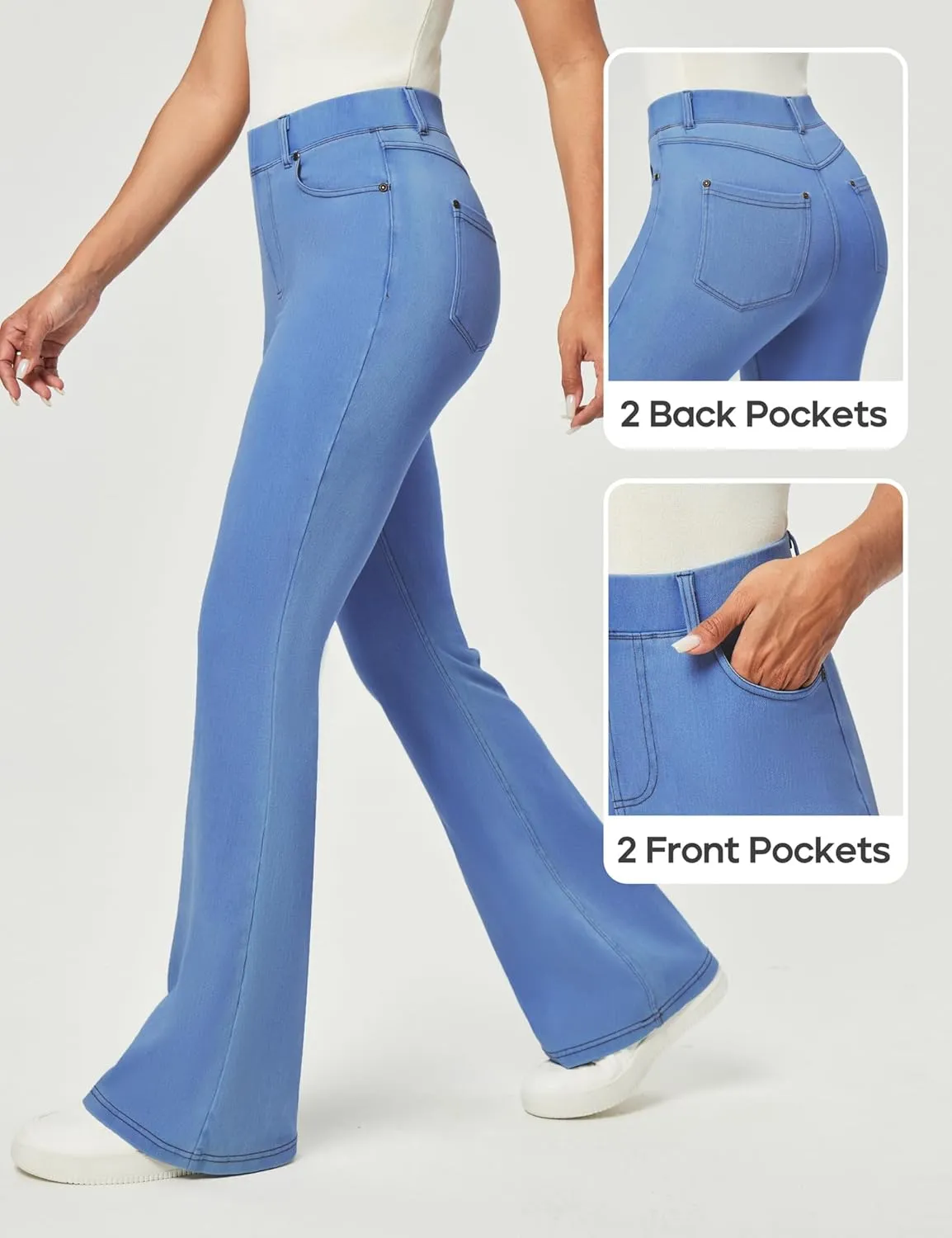 Heathyoga Flare Jeans for Women Trendy Stretchy Bell Bottom Jeans for Women Pull on Jeggings Tummy Control with Pockets
