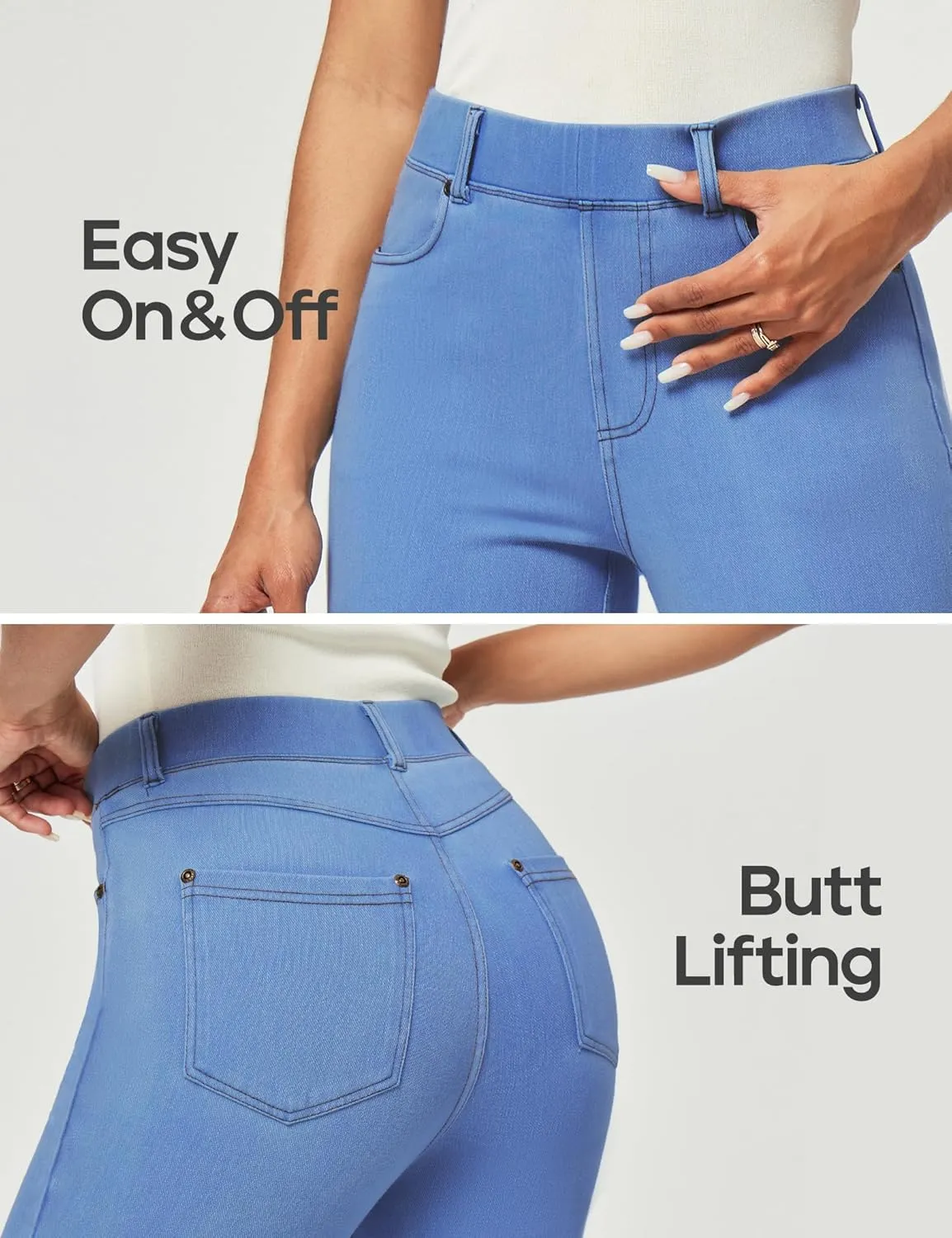 Heathyoga Flare Jeans for Women Trendy Stretchy Bell Bottom Jeans for Women Pull on Jeggings Tummy Control with Pockets