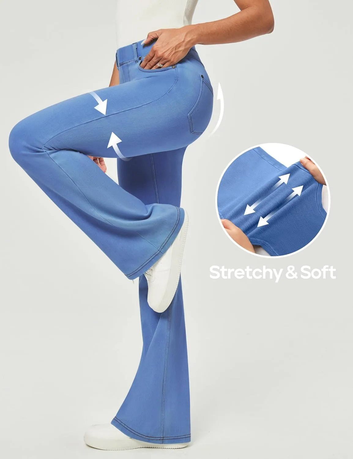 Heathyoga Flare Jeans for Women Trendy Stretchy Bell Bottom Jeans for Women Pull on Jeggings Tummy Control with Pockets