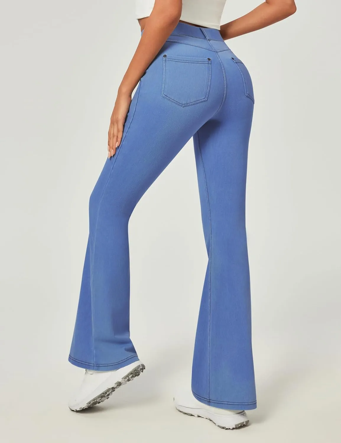 Heathyoga Flare Jeans for Women Trendy Stretchy Bell Bottom Jeans for Women Pull on Jeggings Tummy Control with Pockets