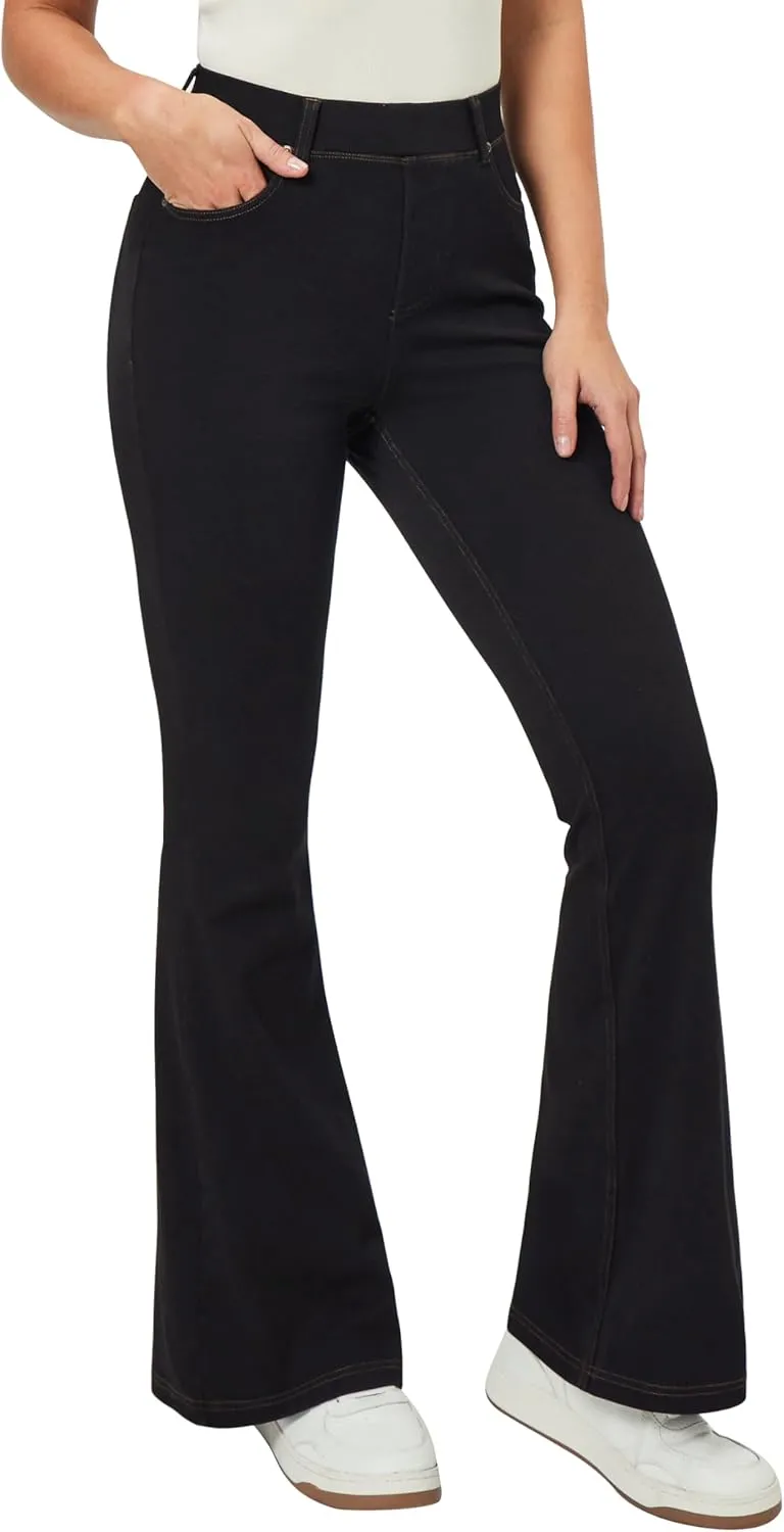 Heathyoga Flare Jeans for Women Trendy Stretchy Bell Bottom Jeans for Women Pull on Jeggings Tummy Control with Pockets