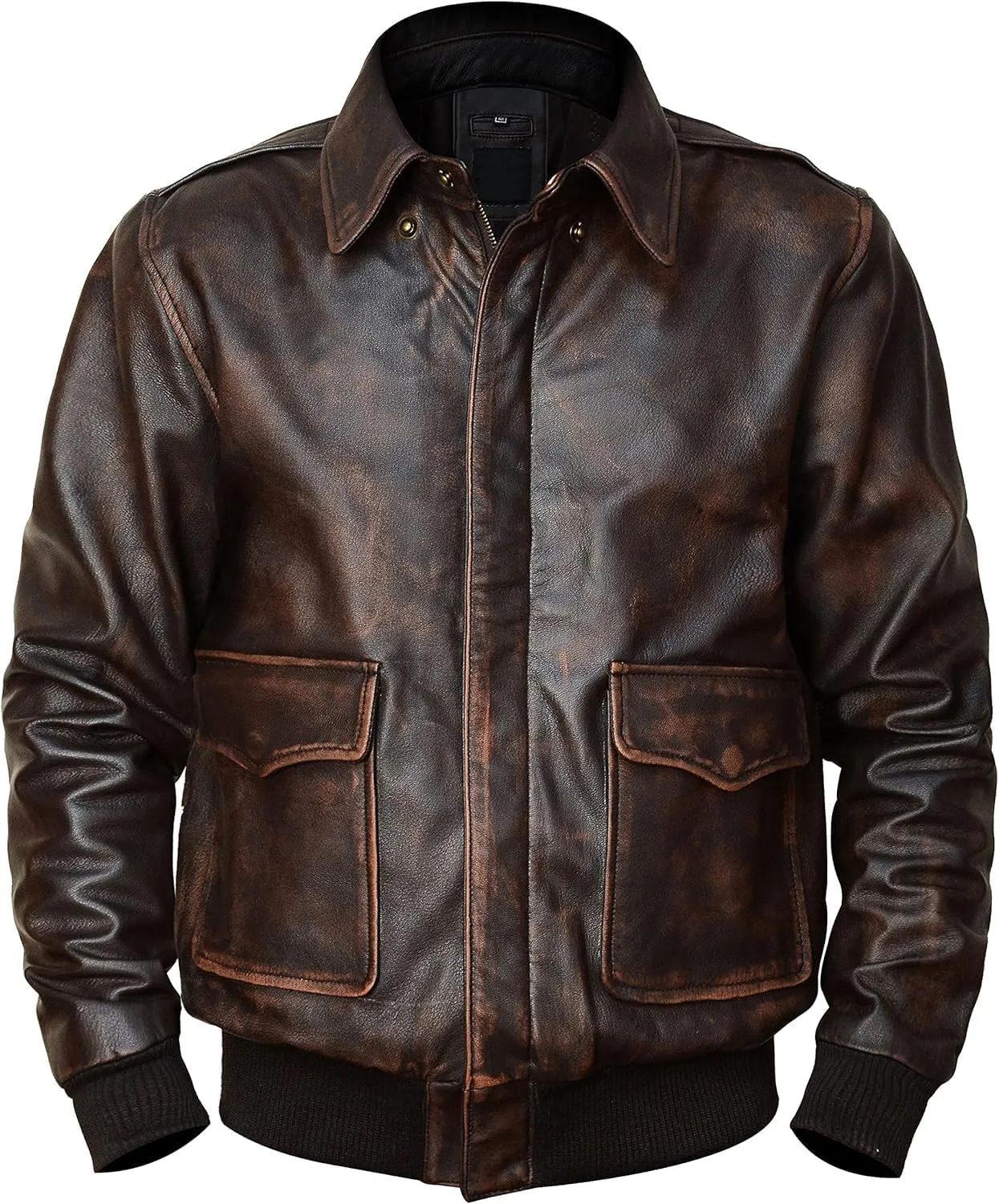 Hide & Seek Mens A2 Aviator Air Force Cockpit Vintage Bomber Military Flight Pilot WWII Distressed Real Leather Jacket