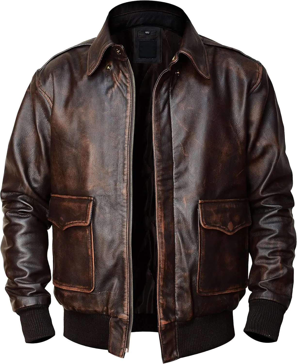 Hide & Seek Mens A2 Aviator Air Force Cockpit Vintage Bomber Military Flight Pilot WWII Distressed Real Leather Jacket
