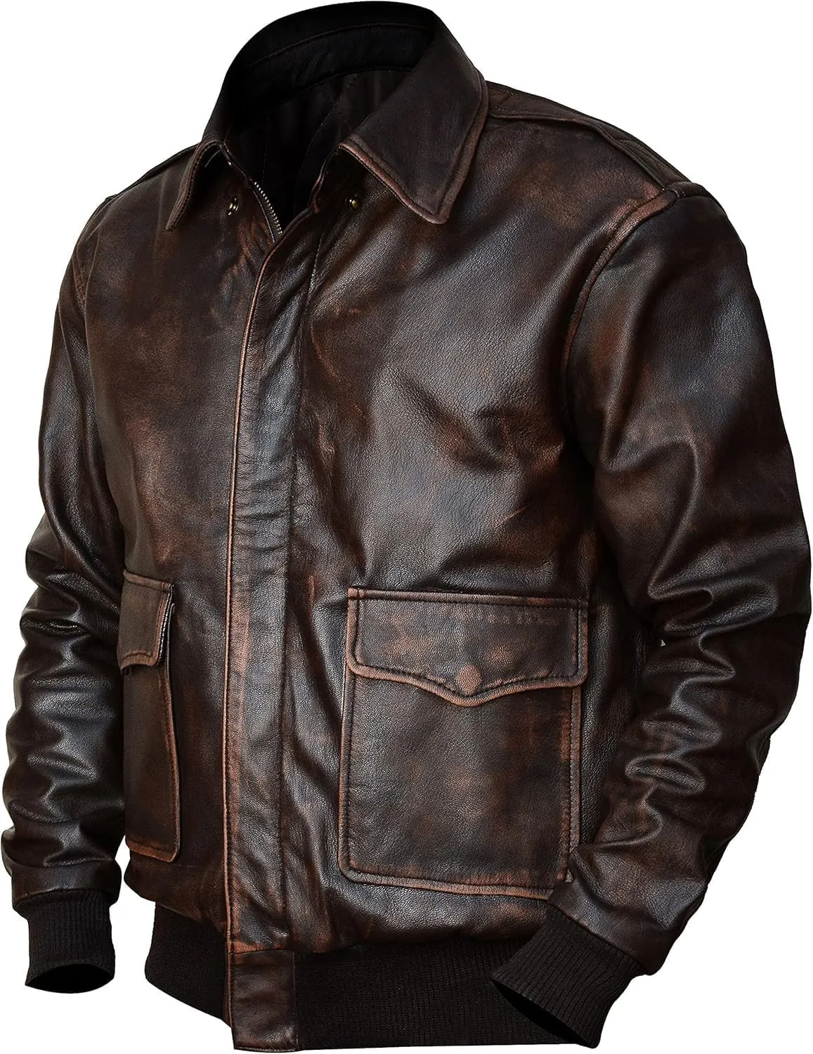 Hide & Seek Mens A2 Aviator Air Force Cockpit Vintage Bomber Military Flight Pilot WWII Distressed Real Leather Jacket