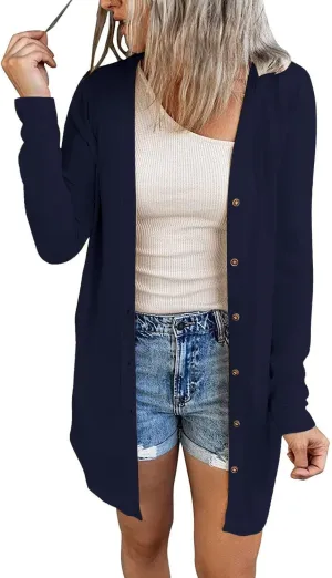 Hount Women's Lightweight Open Front Cardigans Button Down Long Sleeve Cardigan Outwear