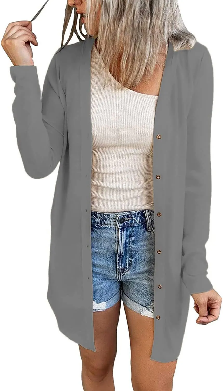 Hount Women's Lightweight Open Front Cardigans Button Down Long Sleeve Cardigan Outwear