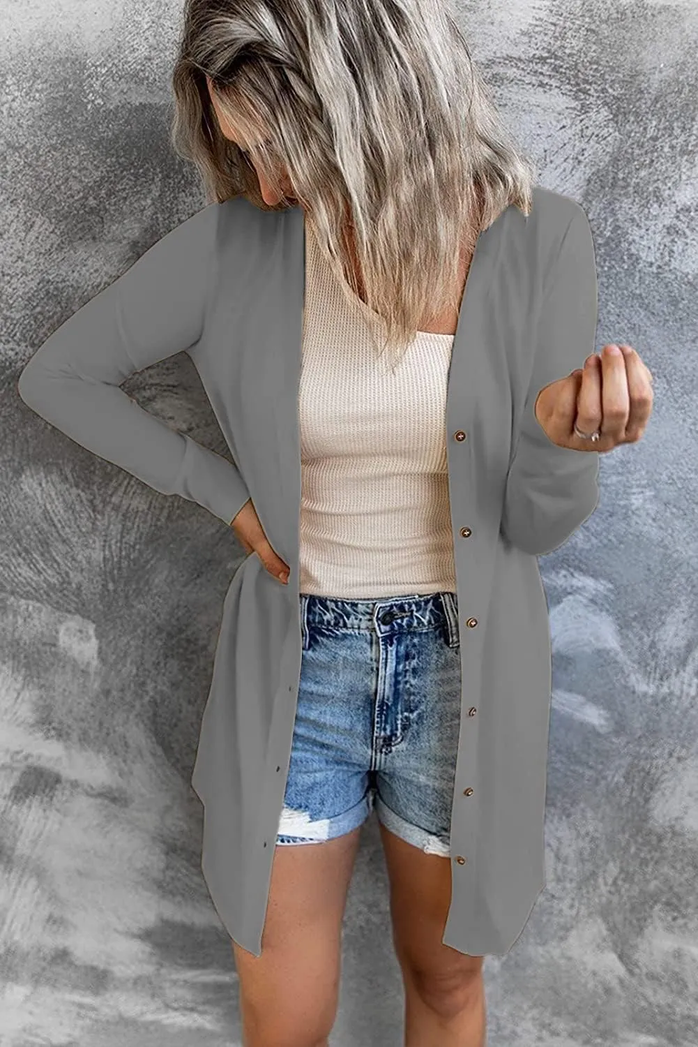 Hount Women's Lightweight Open Front Cardigans Button Down Long Sleeve Cardigan Outwear