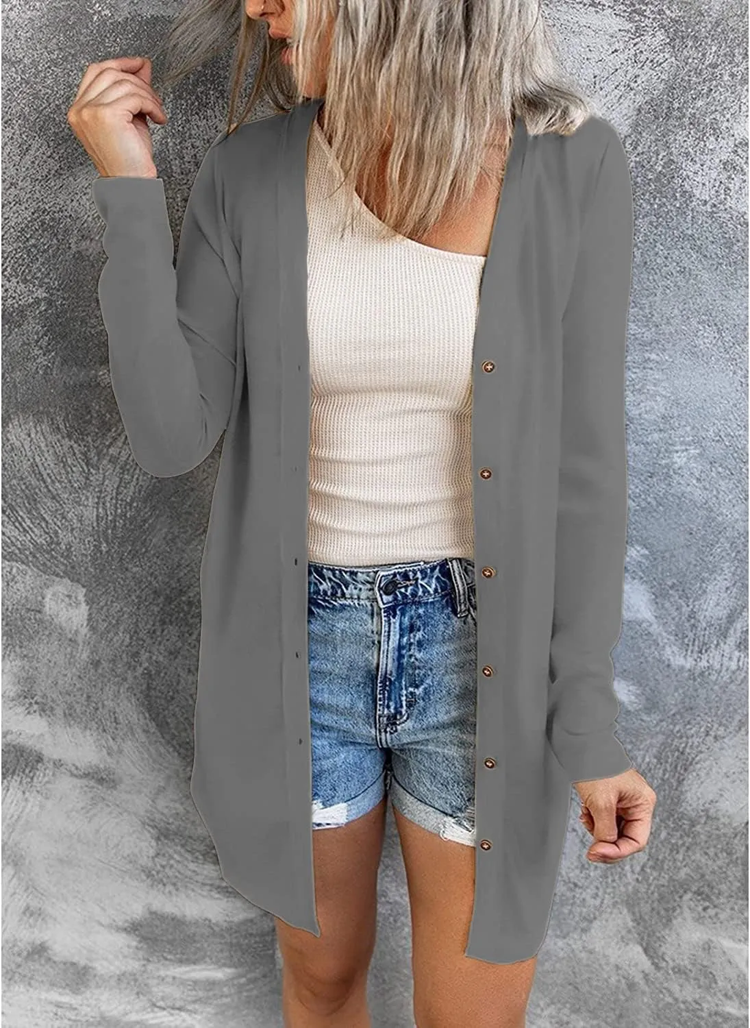 Hount Women's Lightweight Open Front Cardigans Button Down Long Sleeve Cardigan Outwear