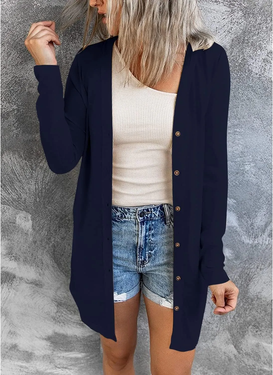 Hount Women's Lightweight Open Front Cardigans Button Down Long Sleeve Cardigan Outwear