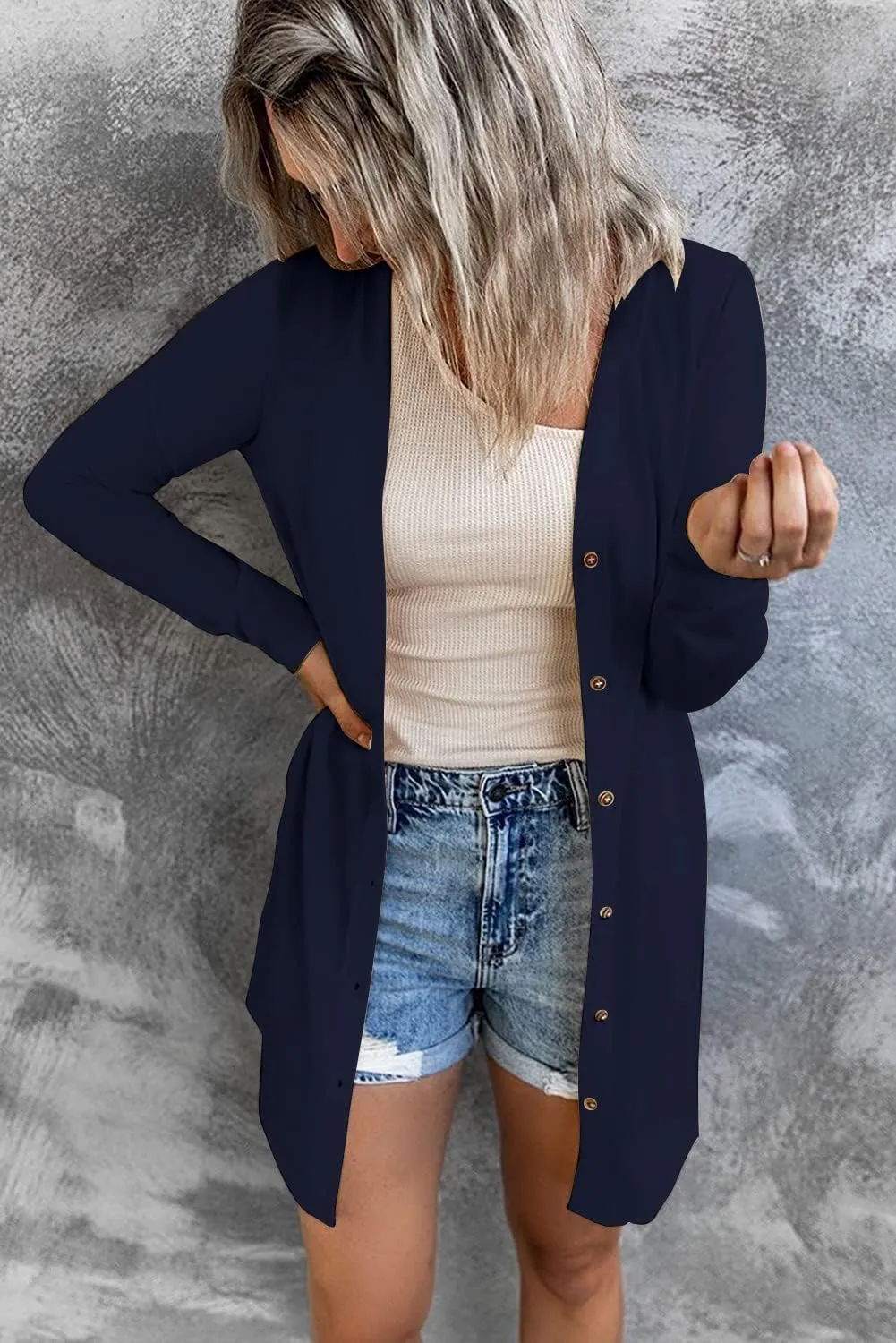 Hount Women's Lightweight Open Front Cardigans Button Down Long Sleeve Cardigan Outwear