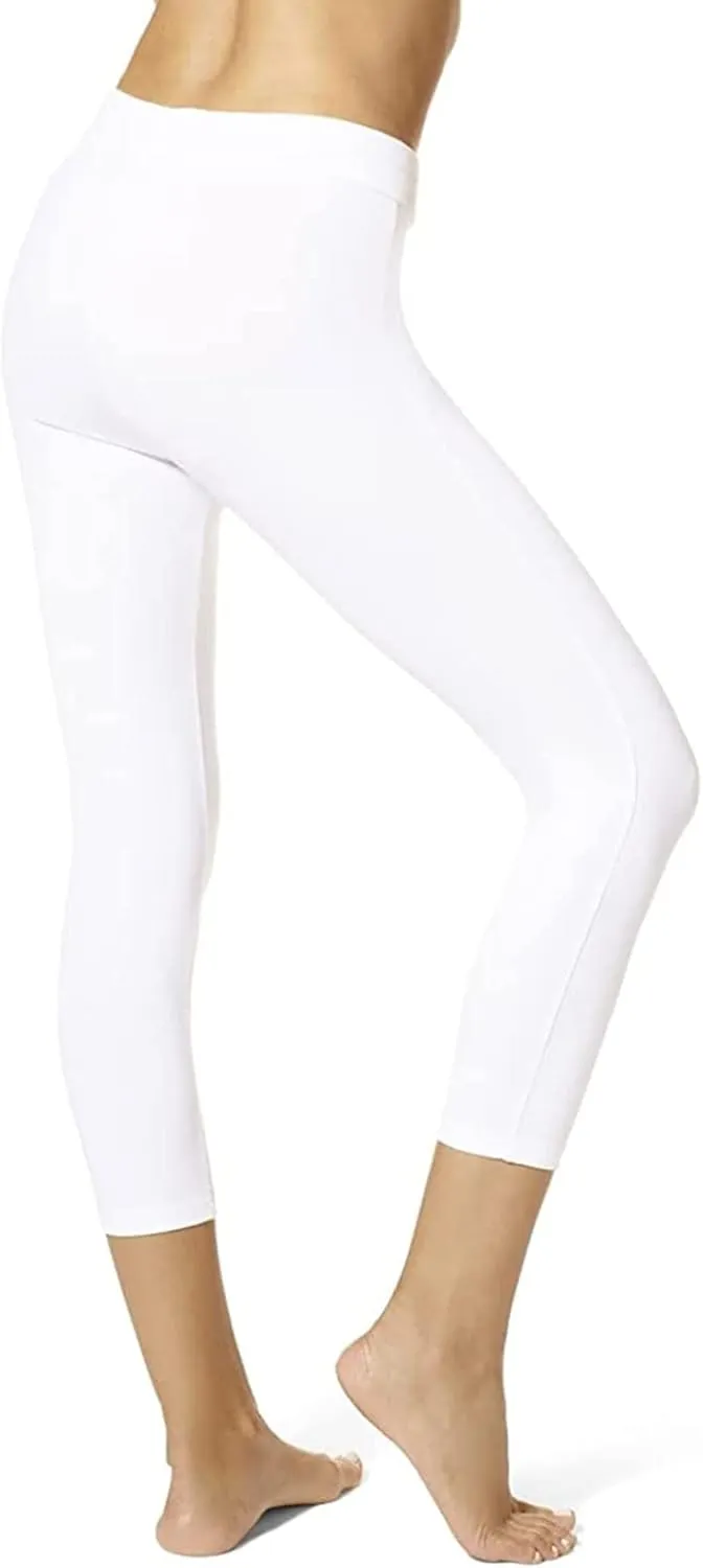 HUE Women's Wide Waistband Blackout Cotton Capri Leggings, Assorted