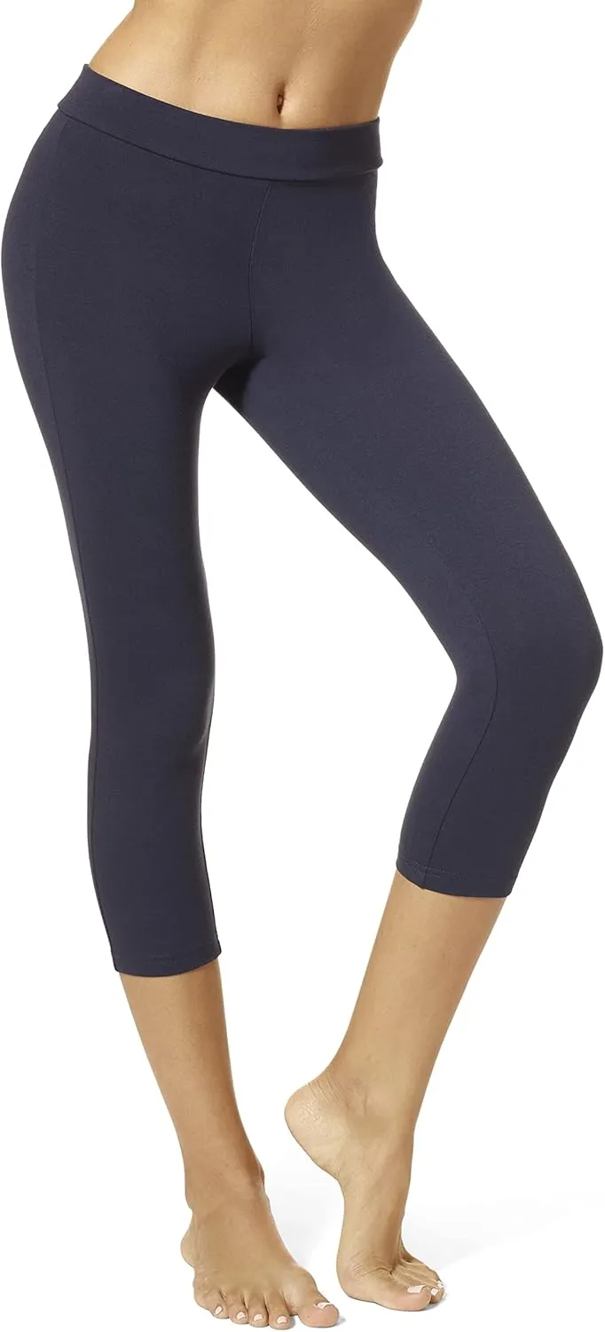 HUE Women's Wide Waistband Blackout Cotton Capri Leggings, Assorted