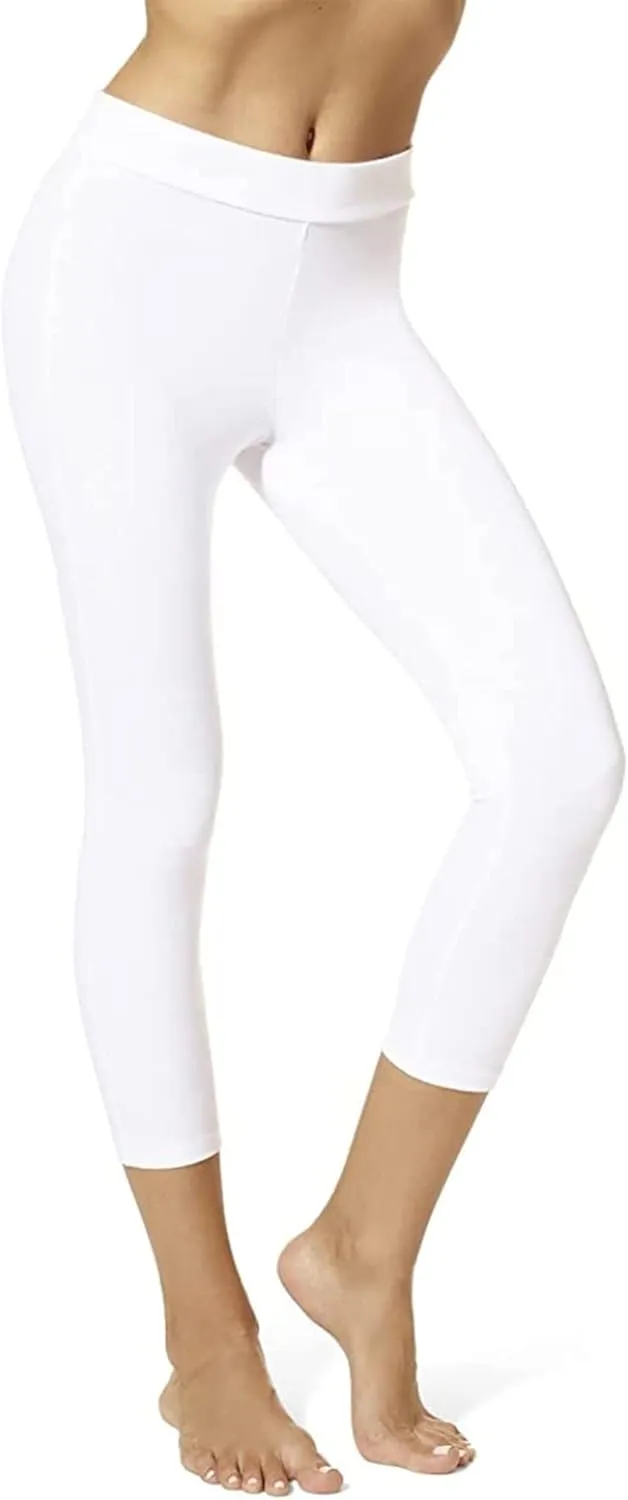 HUE Women's Wide Waistband Blackout Cotton Capri Leggings, Assorted