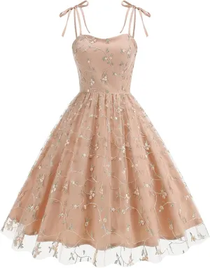 IBTOM CASTLE Women Floral Dress Summer Boho Corset Square Neck Strapped Swing A Line Beach Wedding Party Vintage Ball Gown