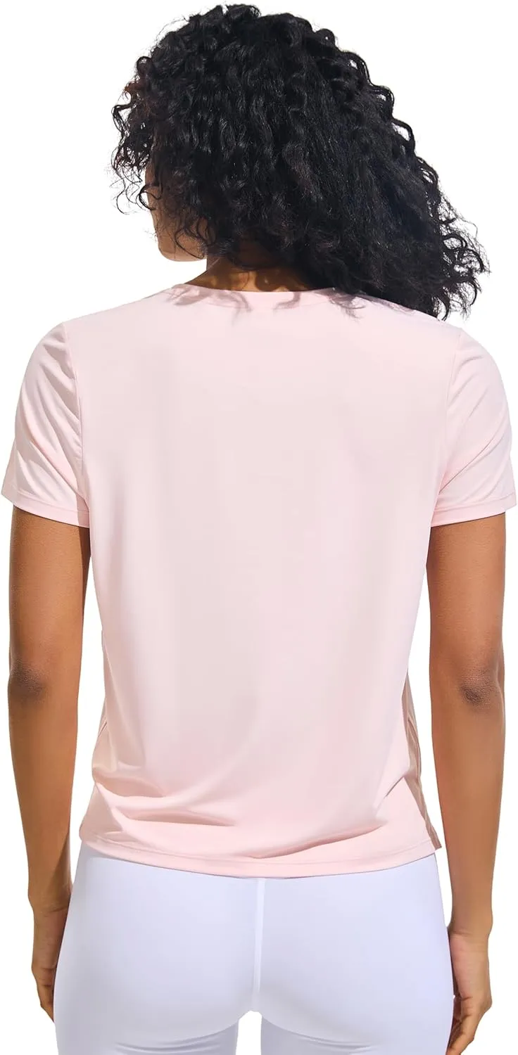 Ice Silk Women's Short Sleeve Workout Shirts Loose Fit Side Slits Athletic Tee Tops