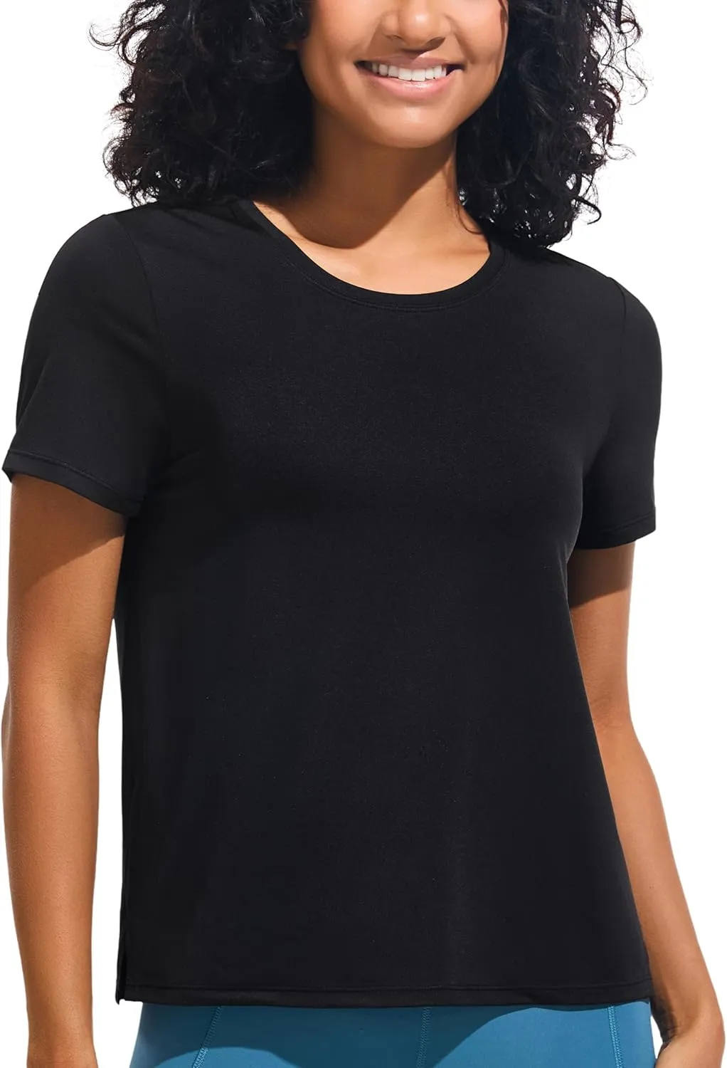 Ice Silk Women's Short Sleeve Workout Shirts Loose Fit Side Slits Athletic Tee Tops