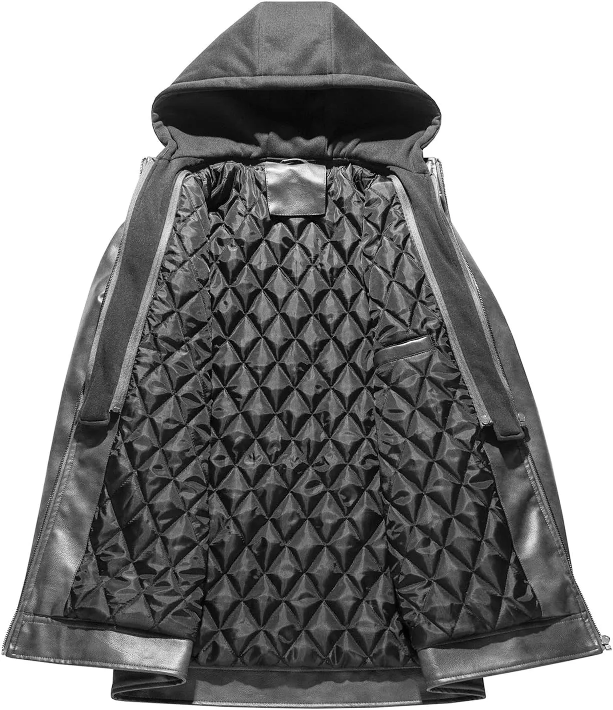 JEShifangjiusu Men?S Casual Stand Collar Pu Faux Leather Zip-Up Motorcycle Bomber Jacket Warm Coat With A Removable Hood